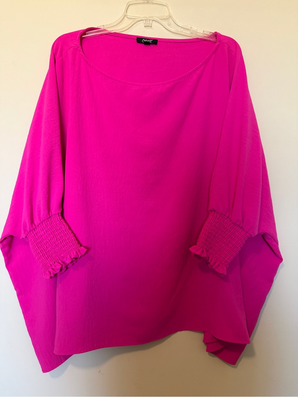 Oversized Oddi M Fuchsia Smocked Sleeve Women's Top-Hot Pink, Fuchsia